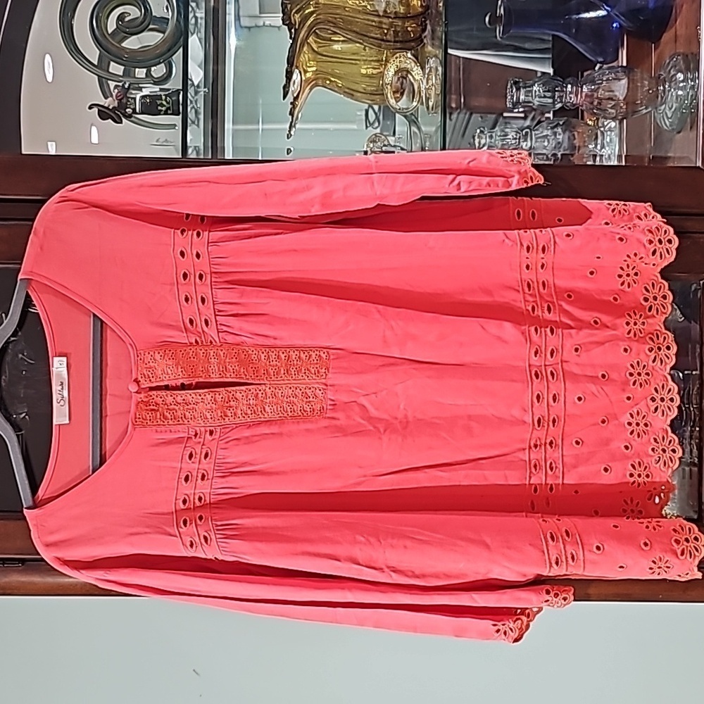 Solitaire by Ravi Khosla Embroidered Tunic Blouse bold Orange plus size 1X nwot